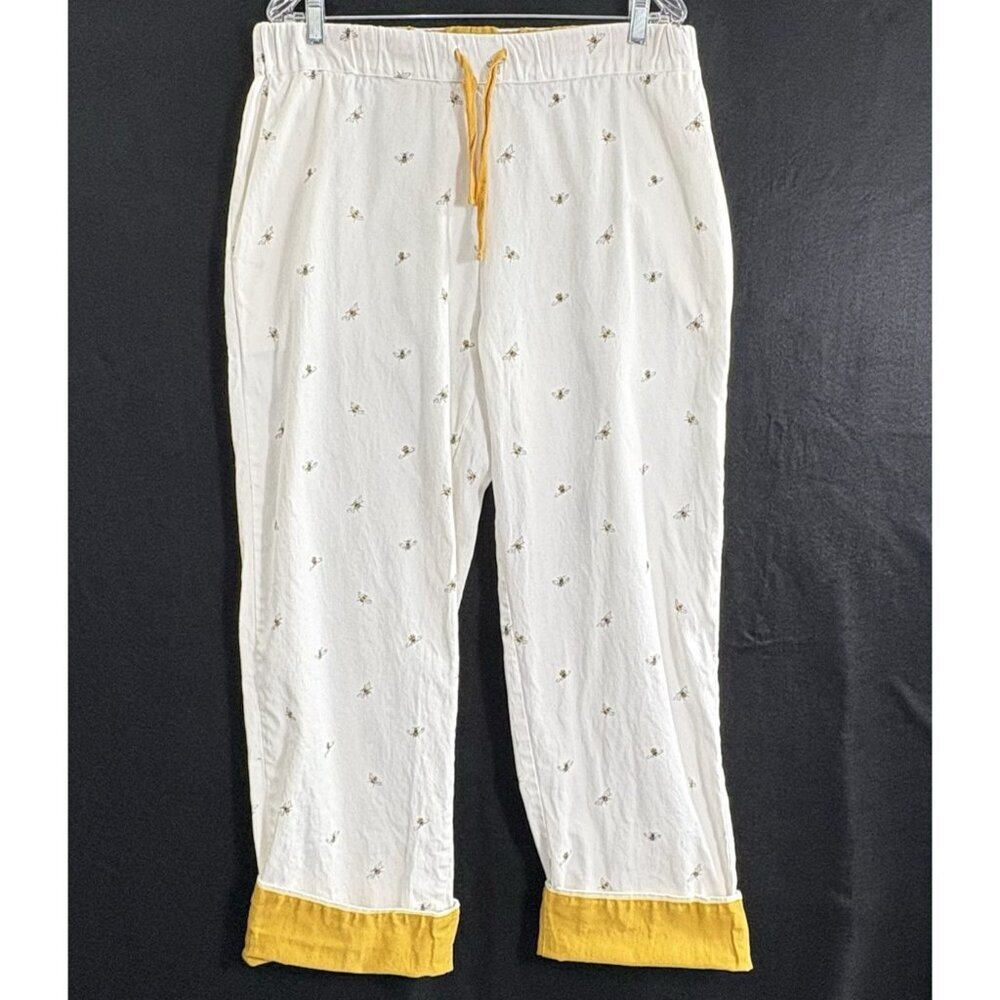 SOPHIE ALLPORT Women Pajama Pants Bees Elastic Drawstring Waist Sz L White 11-7